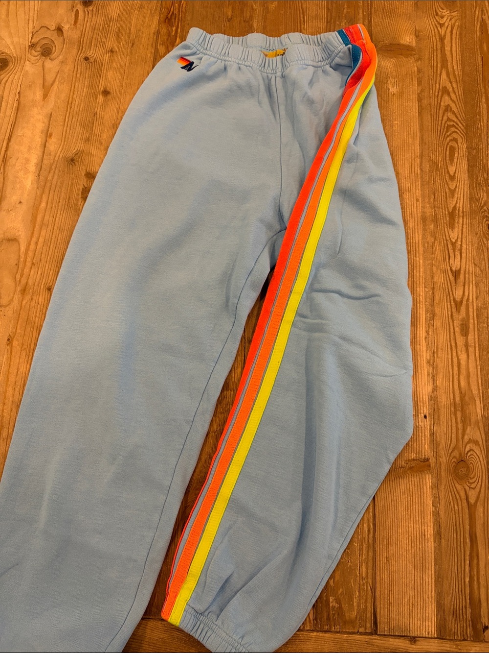 Aviator Nation Light Blue Joggers with Rainbow Side Stripes